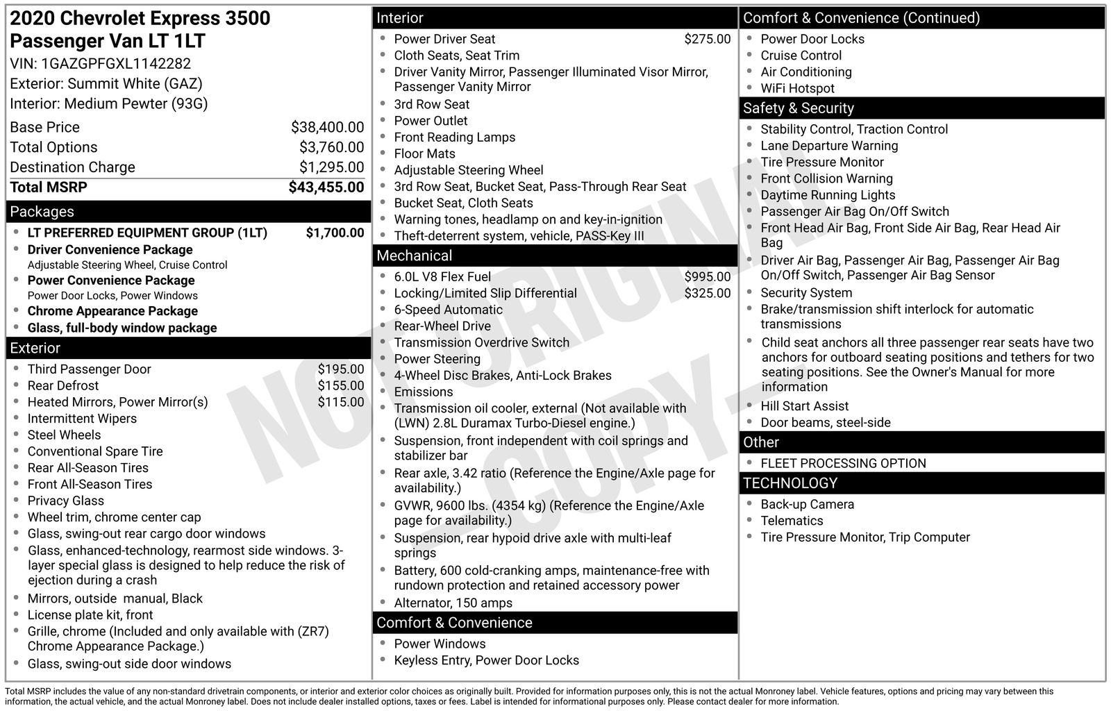 chevrolet express passenger 2020 1GAZGPFGXL1142282 image